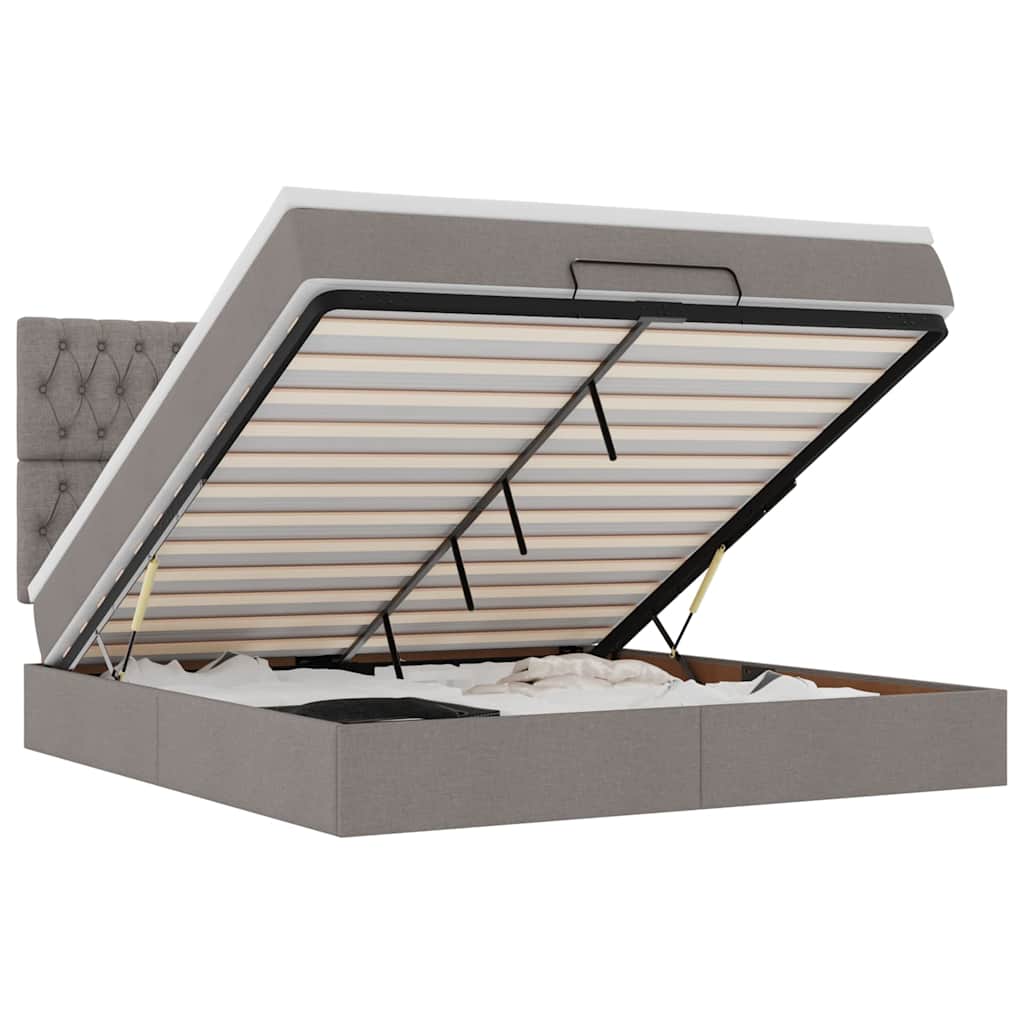 Ottoman bed met matras en LED's 180x200cm stof taupe