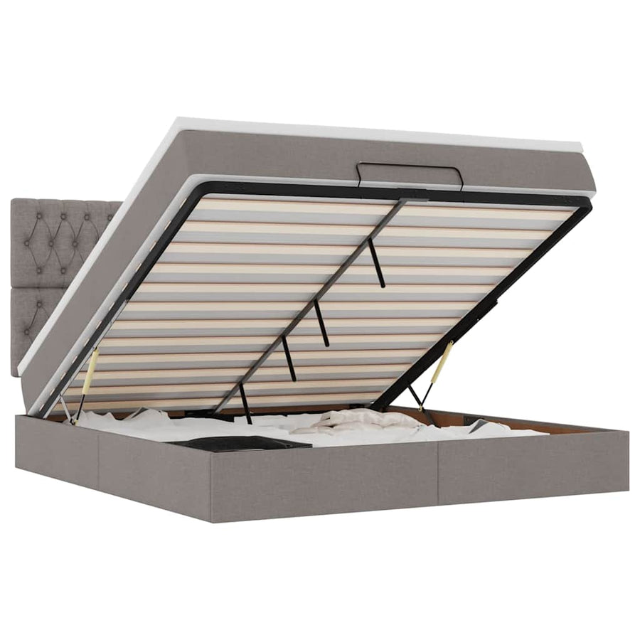 Ottoman bed met matras en LED's 180x200cm stof taupe