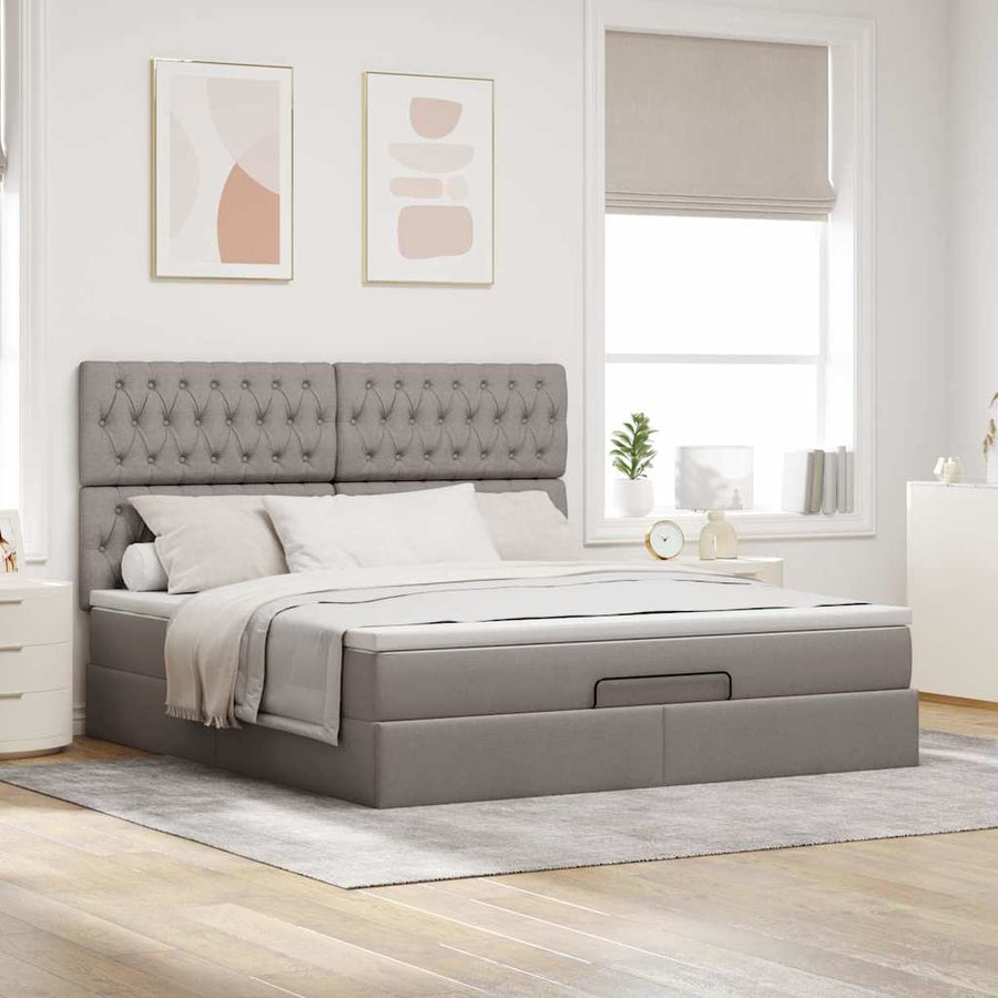 Ottoman bed met matras en LED's 180x200cm stof taupe