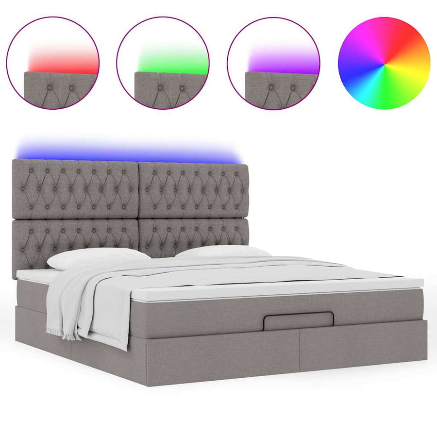 Ottoman bed met matras en LED's 180x200cm stof taupe