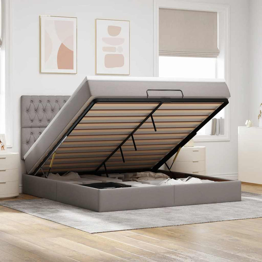 Ottoman bed met matras en LED's 180x200cm stof taupe