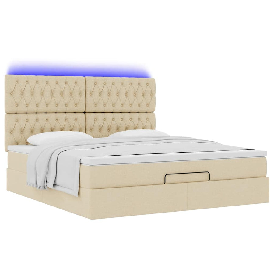 Ottoman bed met matras en LED's 180x200cm stof crèmekleurig