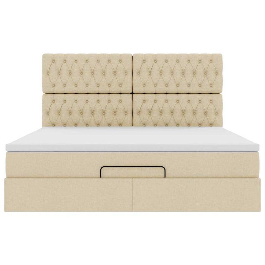Ottoman bed met matras en LED's 180x200cm stof crèmekleurig