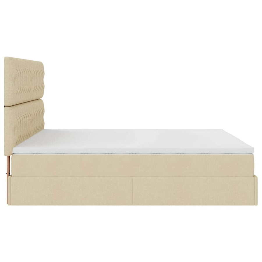 Ottoman bed met matras en LED's 180x200cm stof crèmekleurig