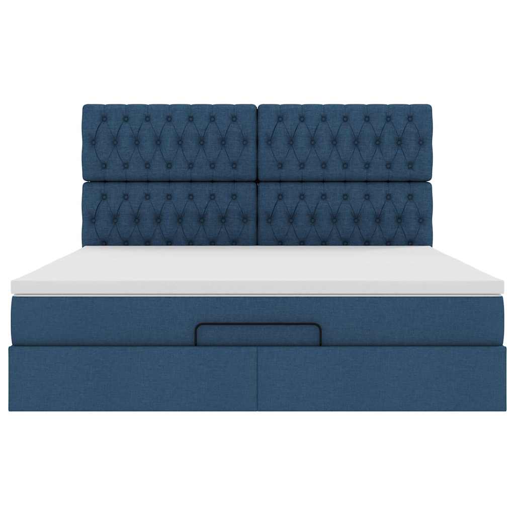 Ottoman bed met matras en LED's 180x200cm stof blauw