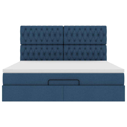 Ottoman bed met matras en LED's 180x200cm stof blauw