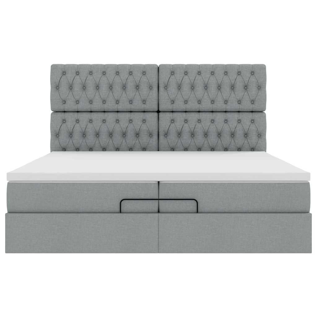 Ottoman bed met matrassen en LED's 200x200cm stof lichtgrijs