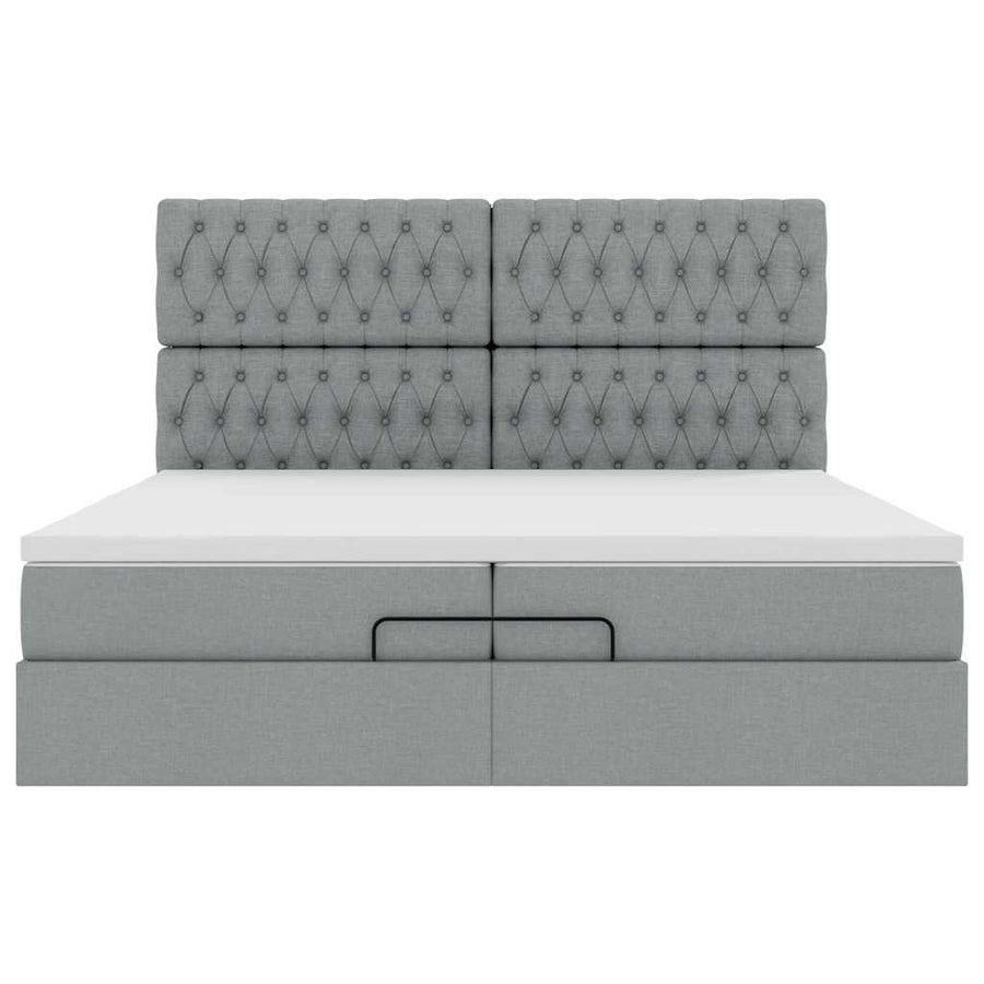 Ottoman bed met matrassen en LED's 200x200cm stof lichtgrijs