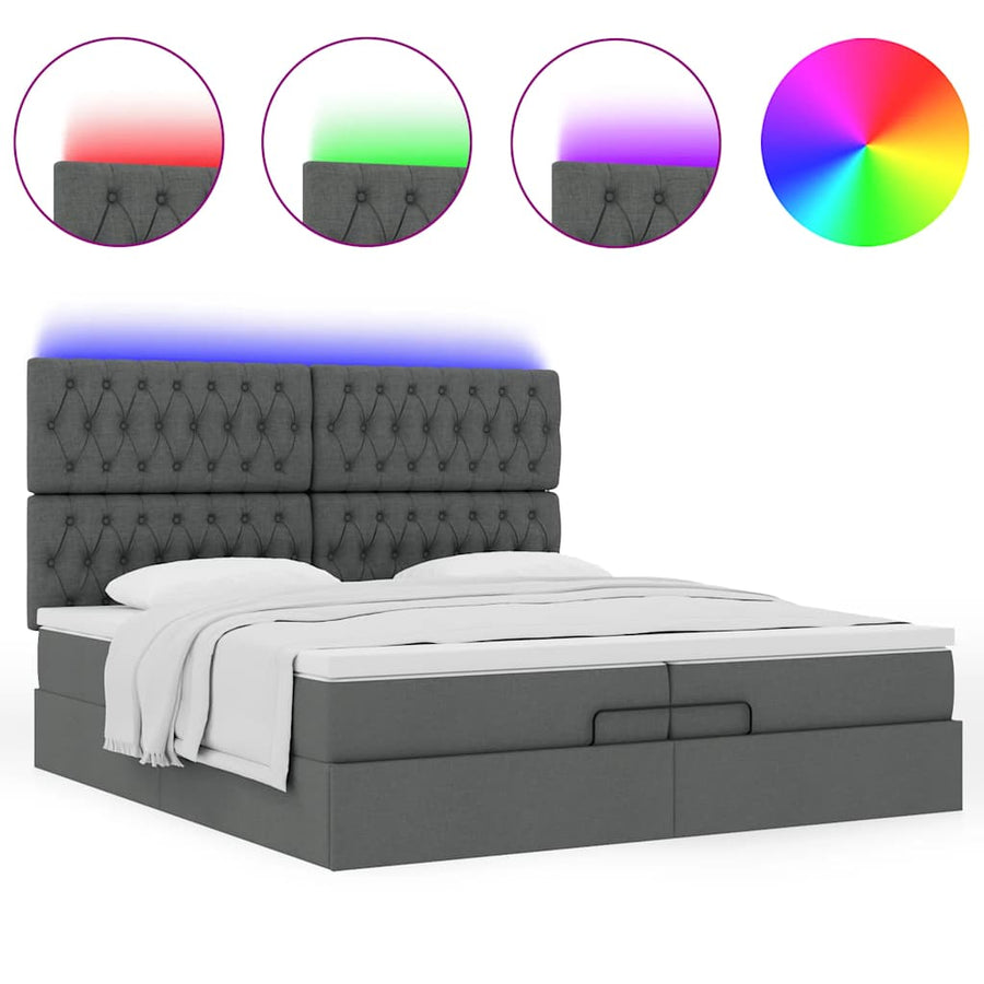 Ottoman bed met matrassen en LED's 200x200cm stof donkergrijs