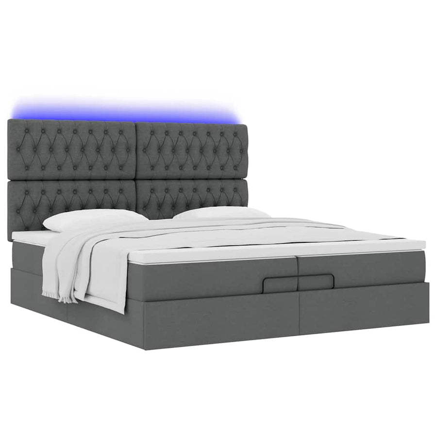 Ottoman bed met matrassen en LED's 200x200cm stof donkergrijs