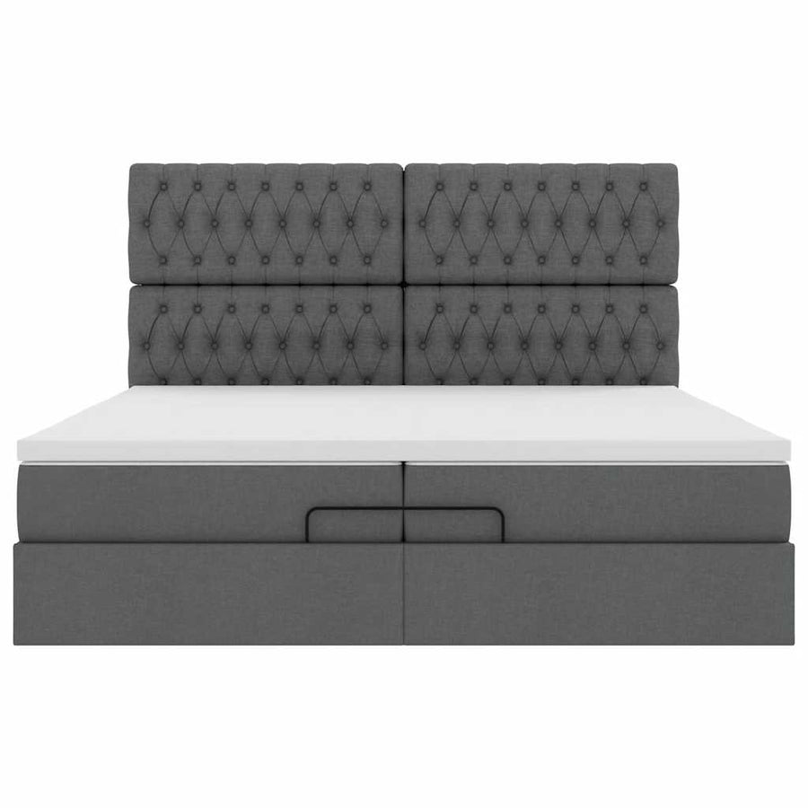 Ottoman bed met matrassen en LED's 200x200cm stof donkergrijs