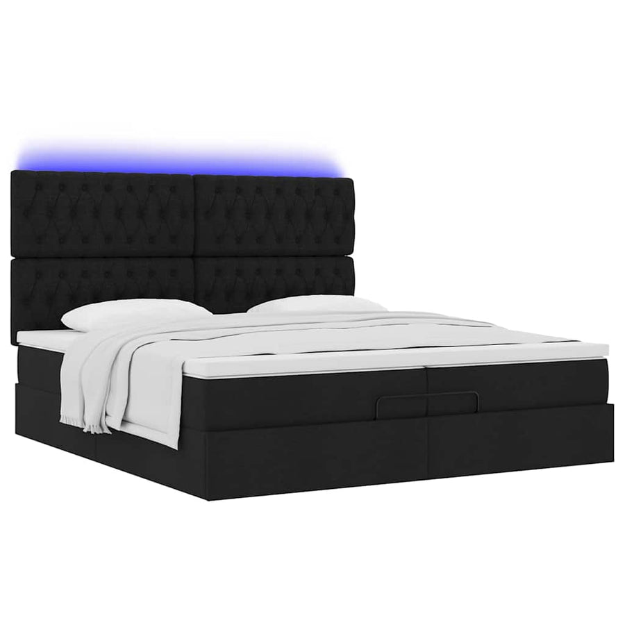 Ottoman bed met matrassen en LED's 200x200cm stof zwart