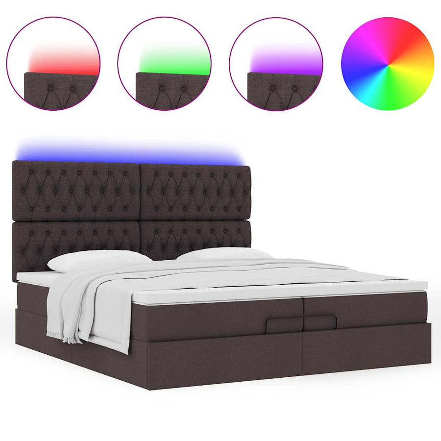 Ottoman bed met matrassen en LED's 200x200cm stof donkerbruin