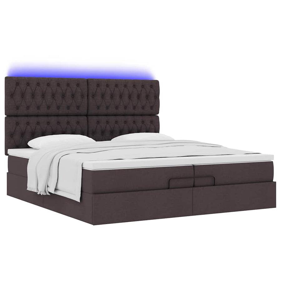 Ottoman bed met matrassen en LED's 200x200cm stof donkerbruin