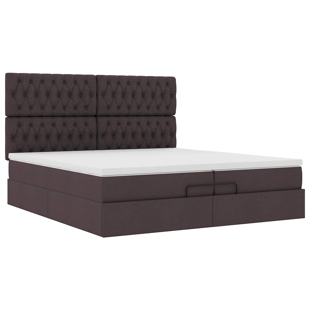 Ottoman bed met matrassen en LED's 200x200cm stof donkerbruin
