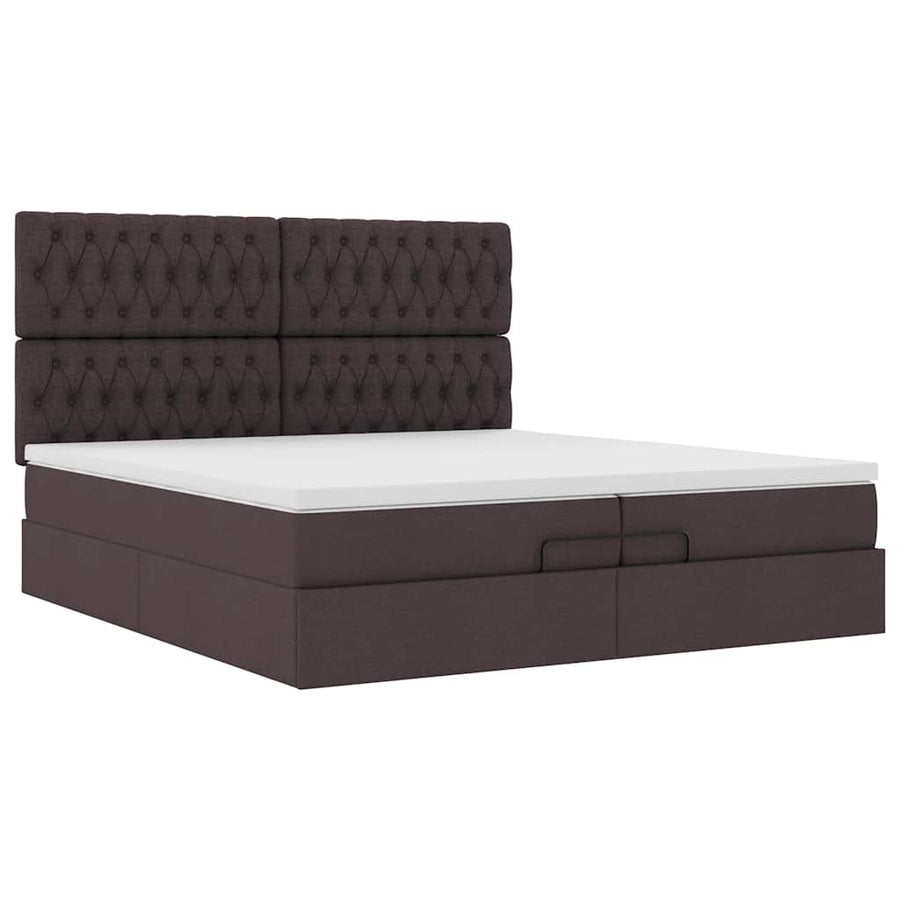 Ottoman bed met matrassen en LED's 200x200cm stof donkerbruin