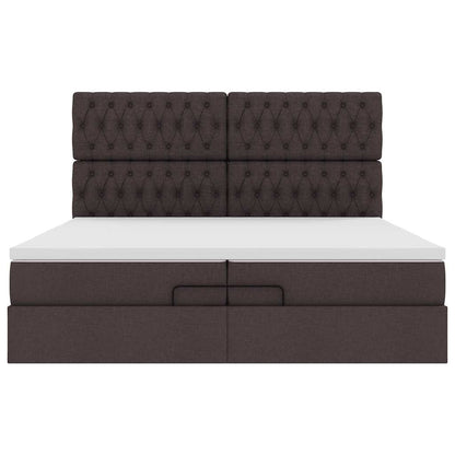 Ottoman bed met matrassen en LED's 200x200cm stof donkerbruin