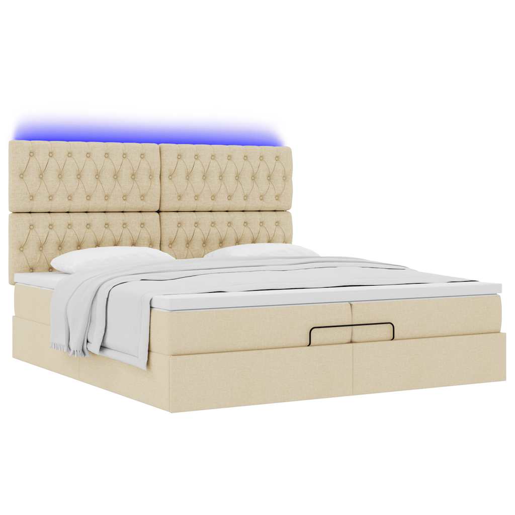 Ottoman bed met matrassen en LED's 200x200cm stof crèmekleurig