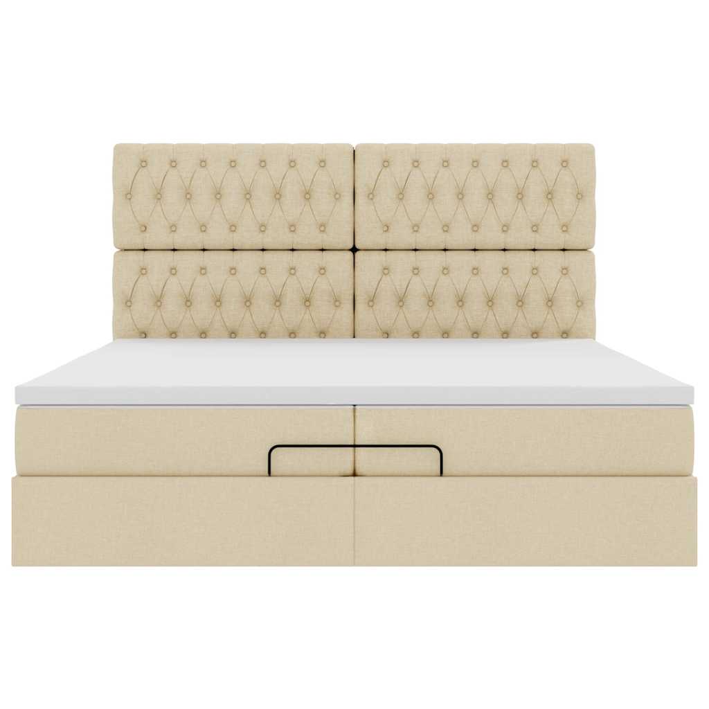 Ottoman bed met matrassen en LED's 200x200cm stof crèmekleurig