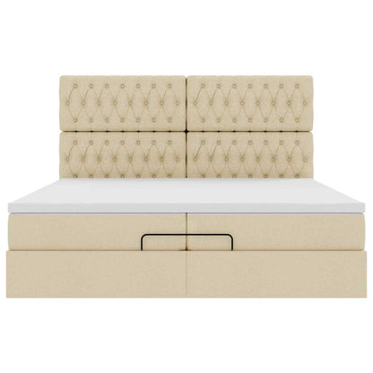 Ottoman bed met matrassen en LED's 200x200cm stof crèmekleurig