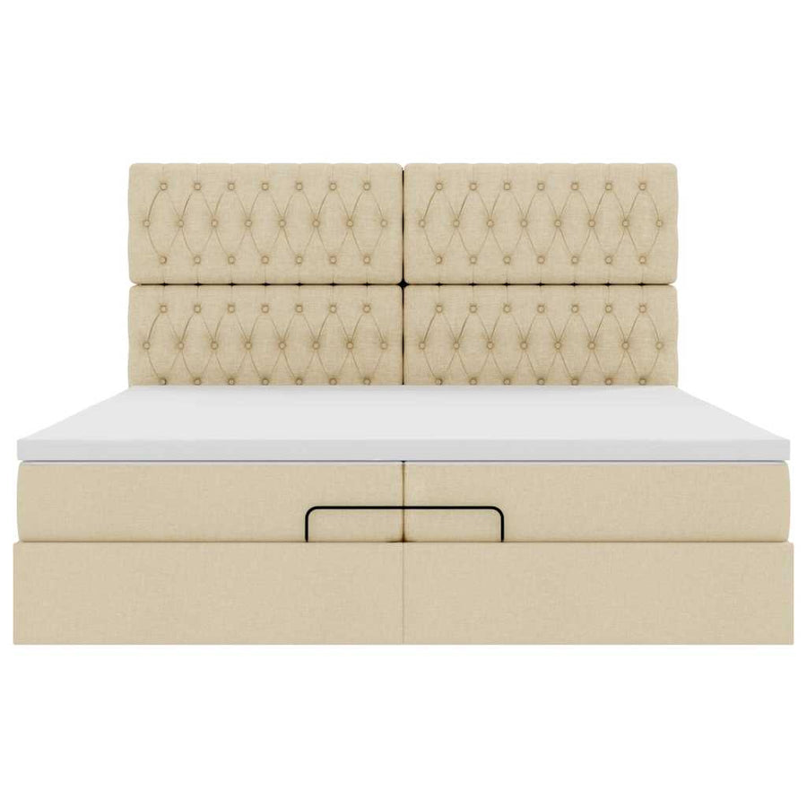 Ottoman bed met matrassen en LED's 200x200cm stof crèmekleurig