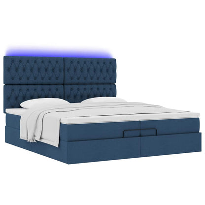 Ottoman bed met matrassen en LED's 200x200cm stof blauw