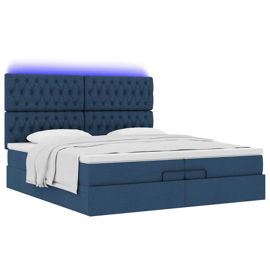 Ottoman bed met matrassen en LED's 200x200cm stof blauw