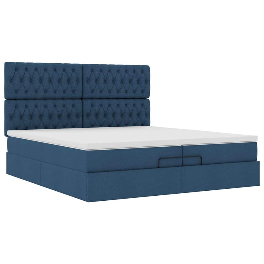 Ottoman bed met matrassen en LED's 200x200cm stof blauw