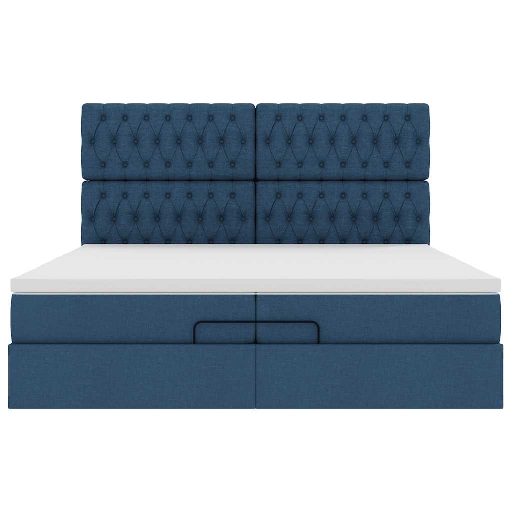 Ottoman bed met matrassen en LED's 200x200cm stof blauw