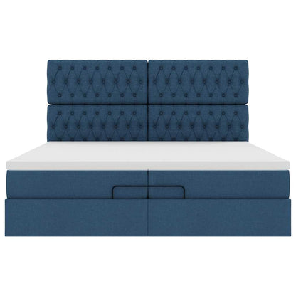 Ottoman bed met matrassen en LED's 200x200cm stof blauw