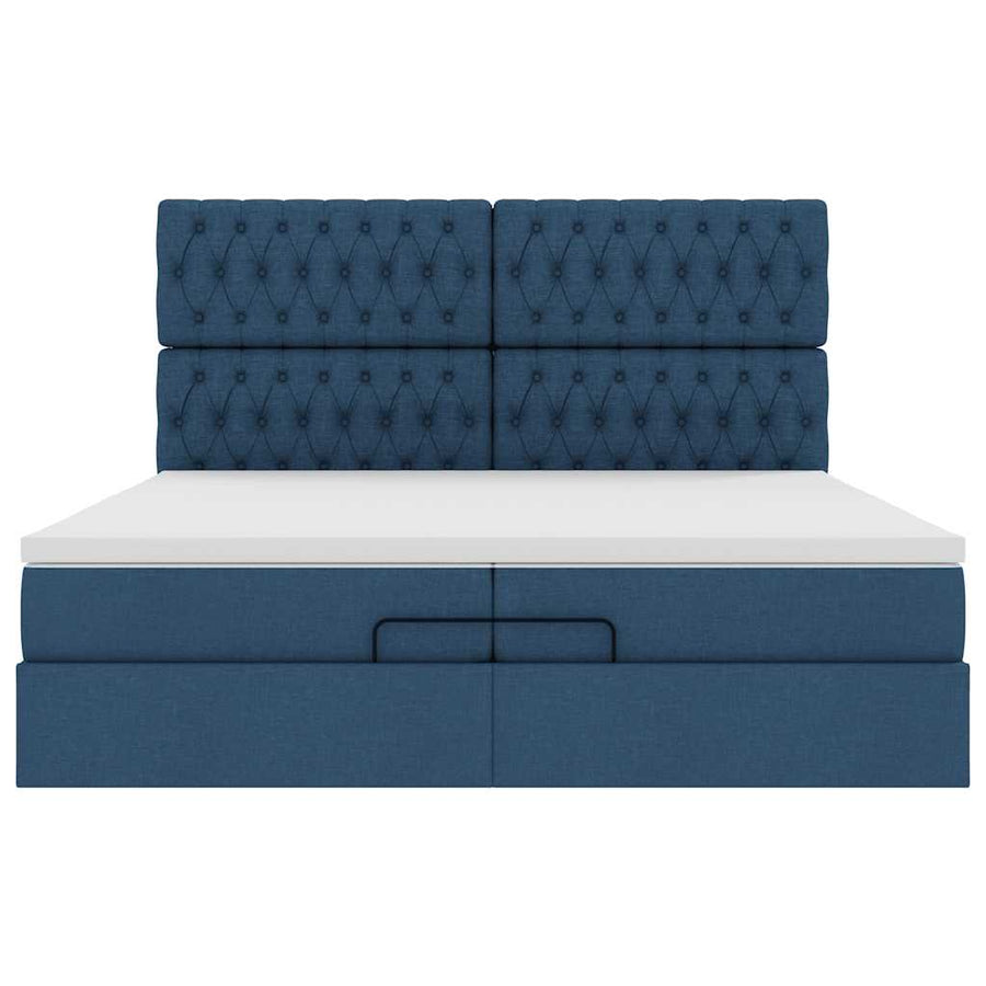 Ottoman bed met matrassen en LED's 200x200cm stof blauw