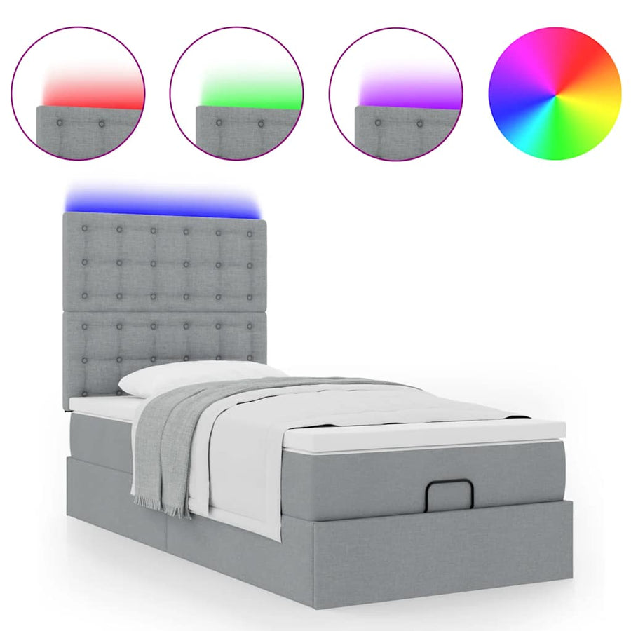 Ottoman bed met matras en LED's 80x200cm stof lichtgrijs