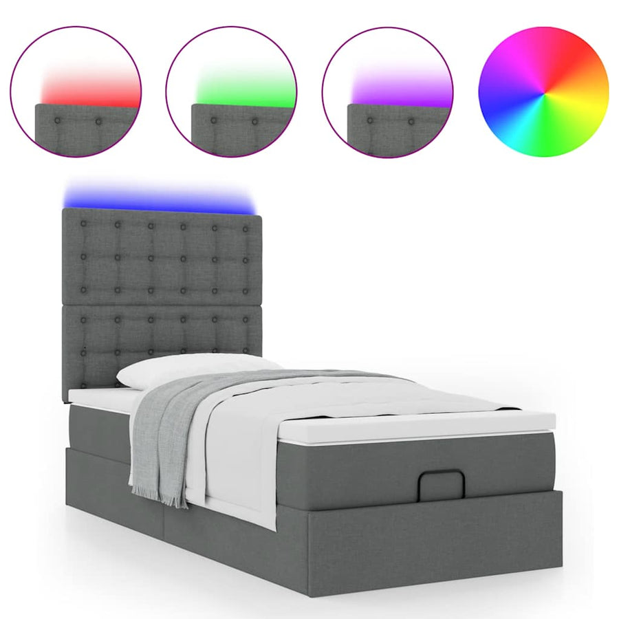 Ottoman bed met matras en LED's 80x200cm stof donkergrijs