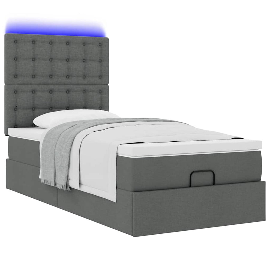 Ottoman bed met matras en LED's 80x200cm stof donkergrijs