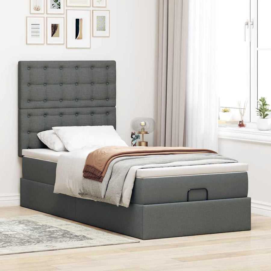 Ottoman bed met matras en LED's 80x200cm stof donkergrijs