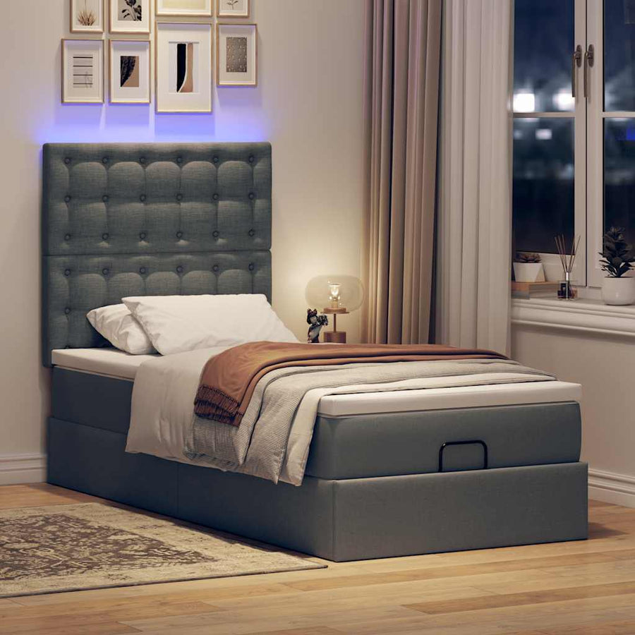 Ottoman bed met matras en LED's 80x200cm stof donkergrijs