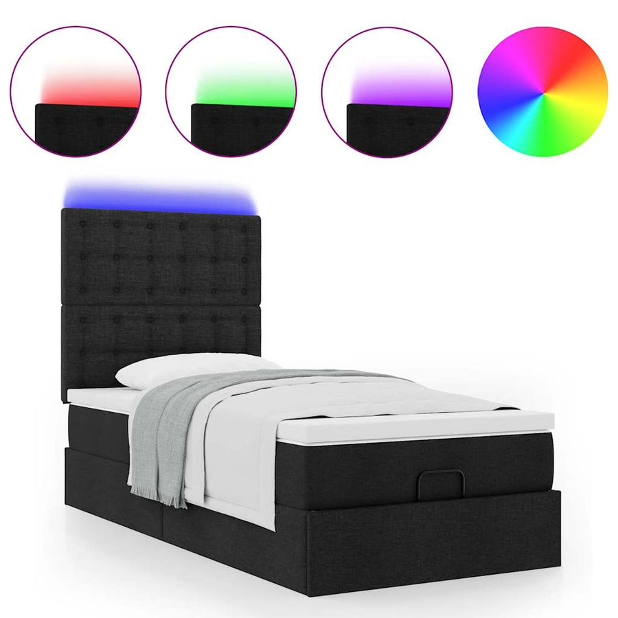Ottoman bed met matras en LED's 80x200cm stof zwart
