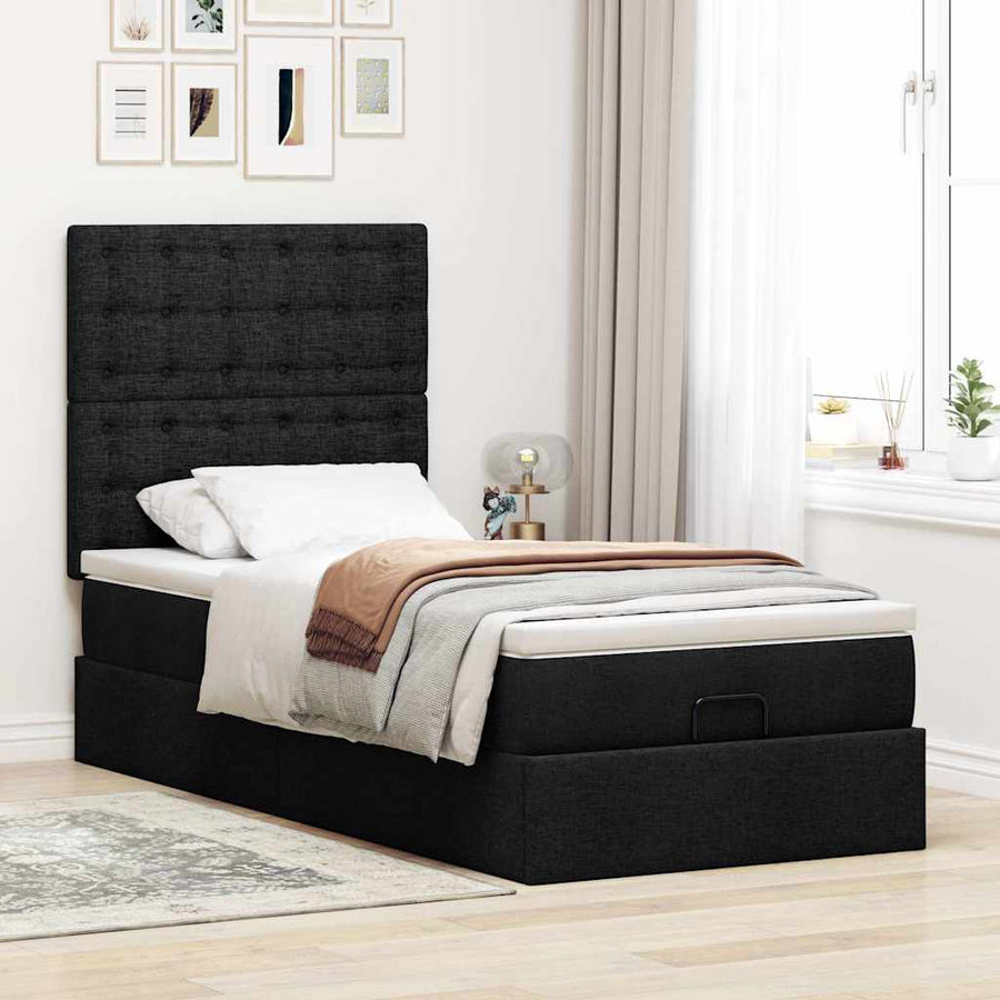 Ottoman bed met matras en LED's 80x200cm stof zwart