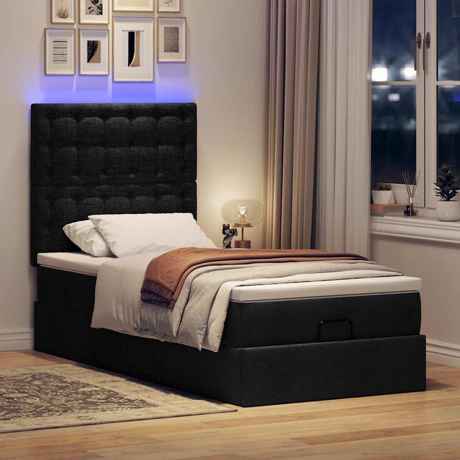 Ottoman bed met matras en LED's 80x200cm stof zwart