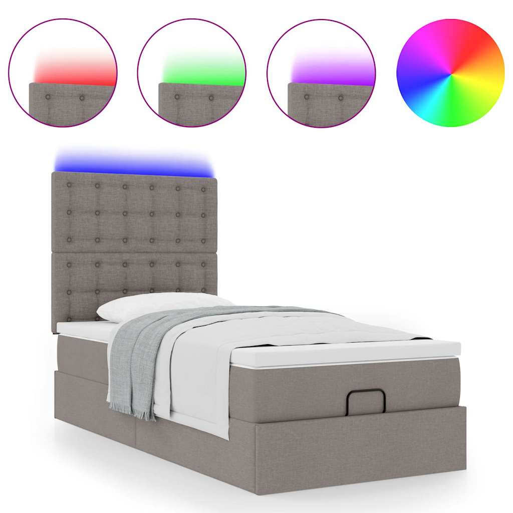 Ottoman bed met matras en LED's 80x200cm stof taupe