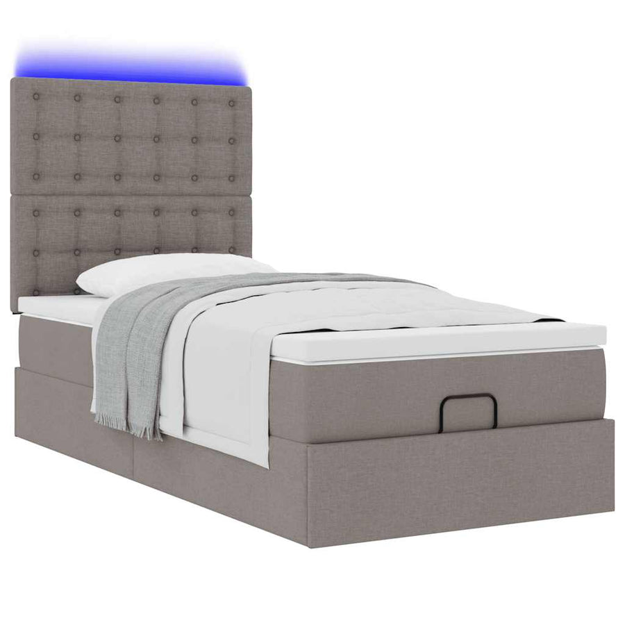 Ottoman bed met matras en LED's 80x200cm stof taupe