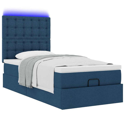 Ottoman bed met matras en LED's 80x200cm stof blauw
