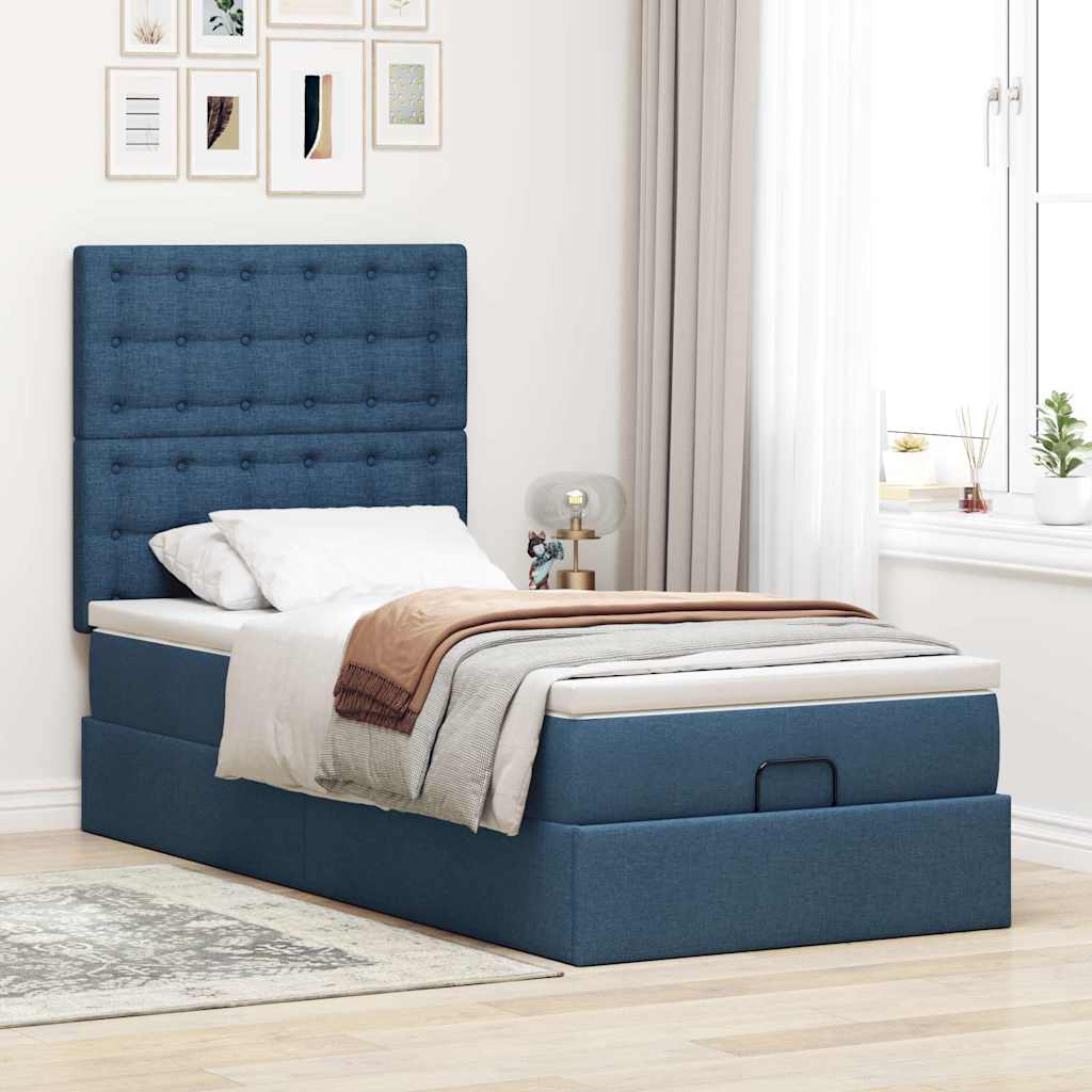 Ottoman bed met matras en LED's 80x200cm stof blauw