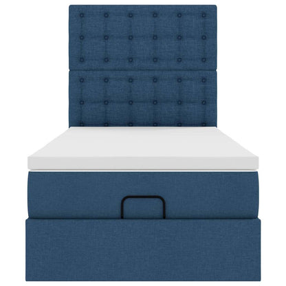 Ottoman bed met matras en LED's 80x200cm stof blauw