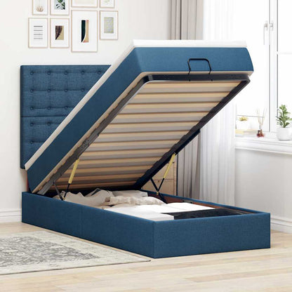 Ottoman bed met matras en LED's 80x200cm stof blauw