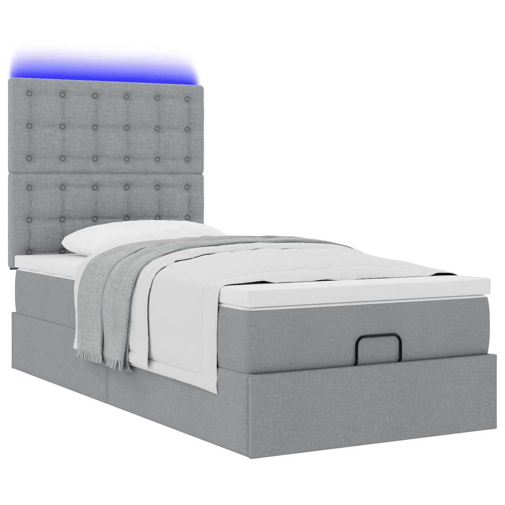 Ottoman bed met matras en LED's 90x190cm stof lichtgrijs