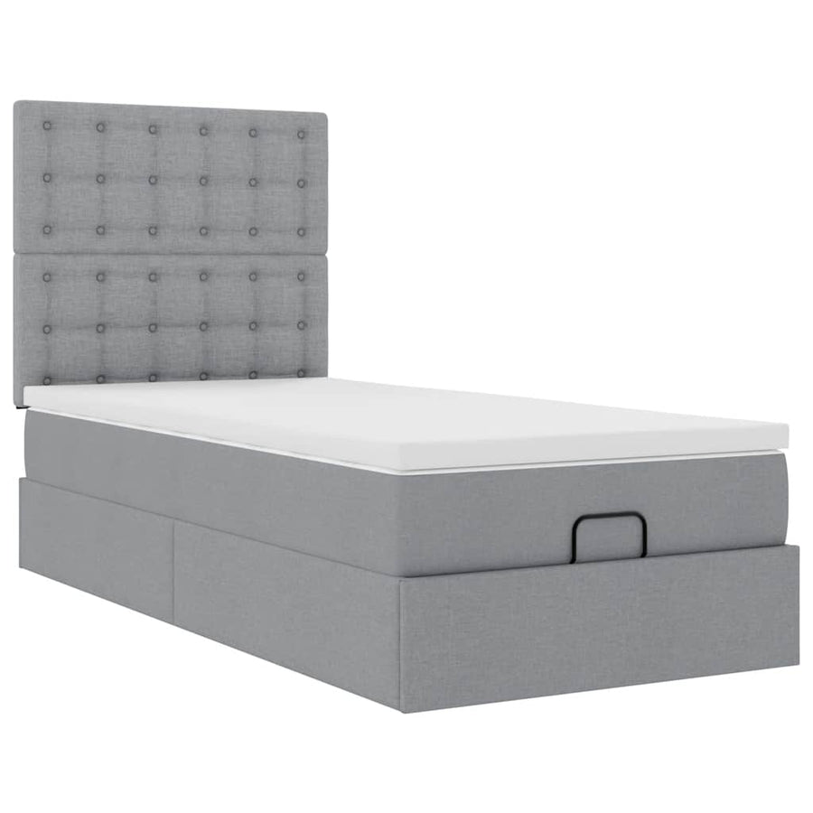 Ottoman bed met matras en LED's 90x190cm stof lichtgrijs