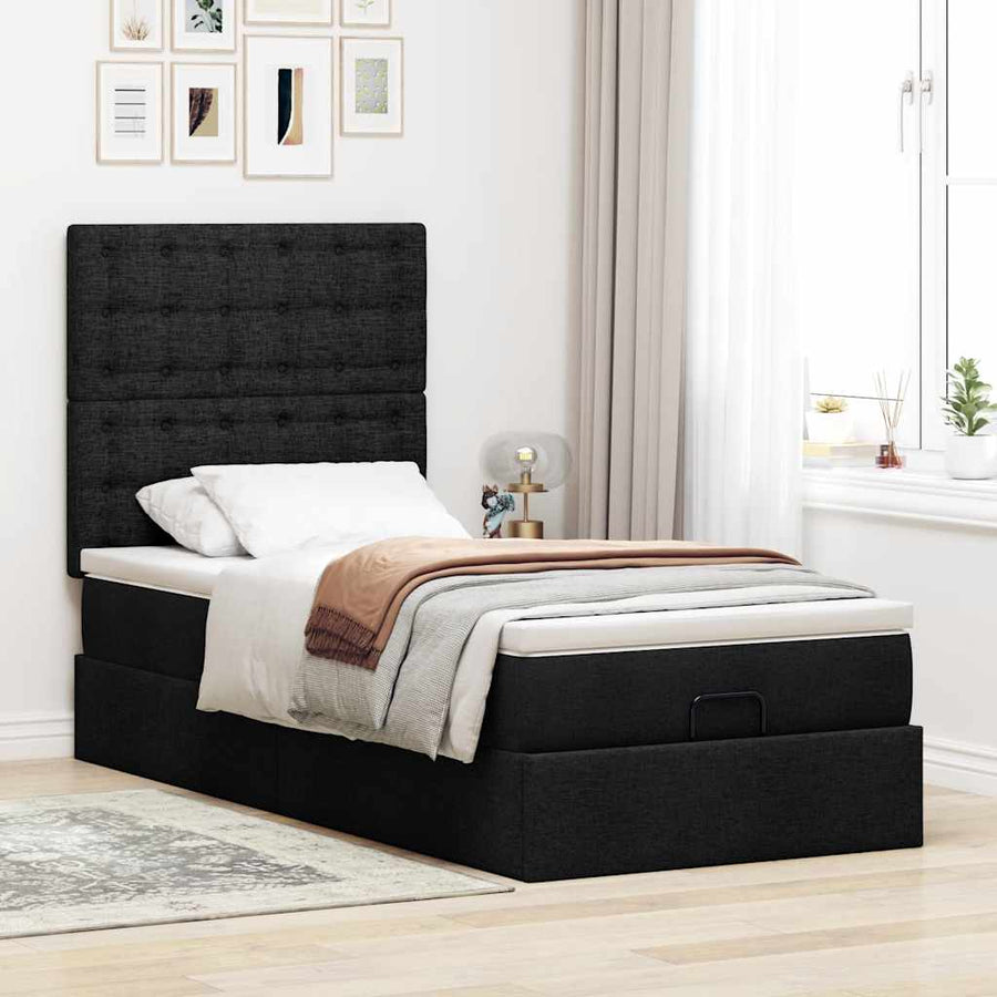 Ottoman bed met matras en LED's 90x190cm stof zwart
