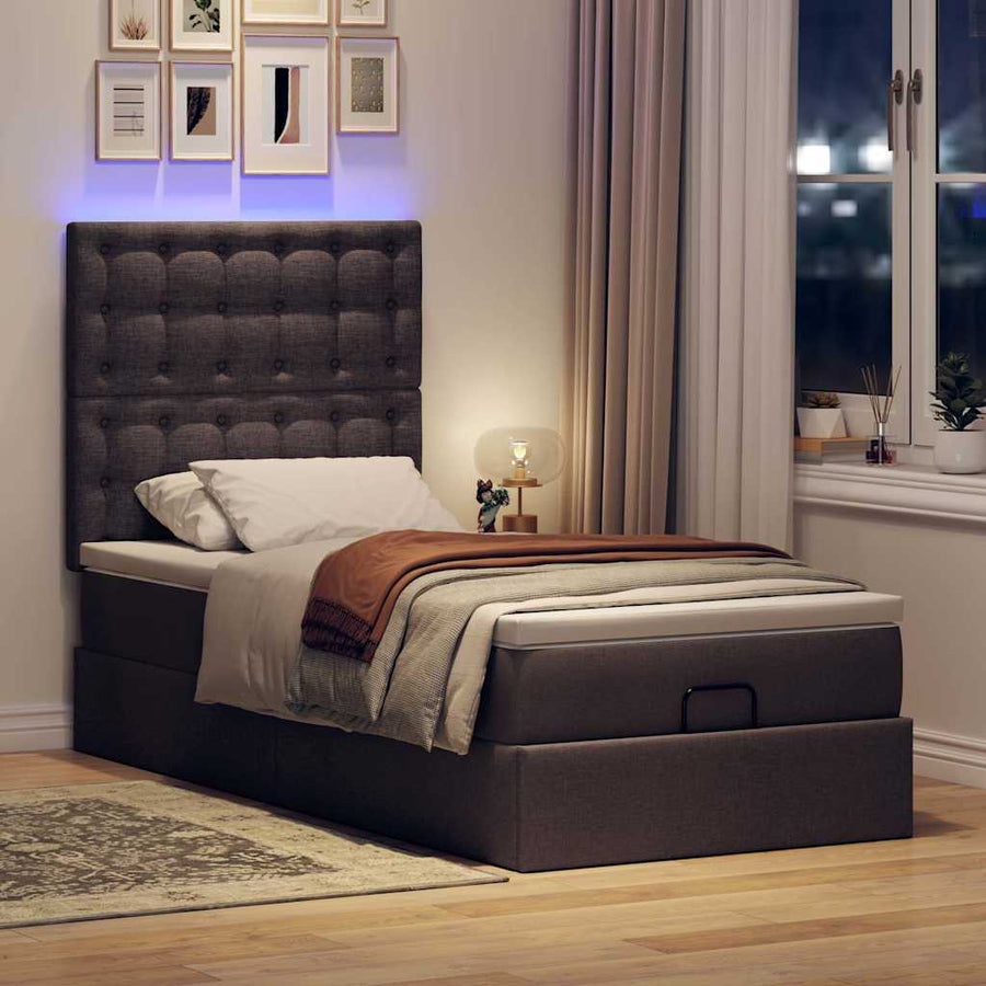 Ottoman bed met matras en LED's 90x190cm stof donkerbruin