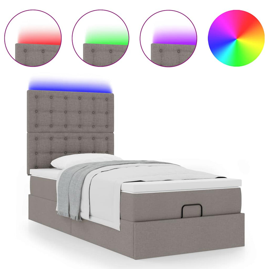 Ottoman bed met matras en LED's 90x190cm stof taupe
